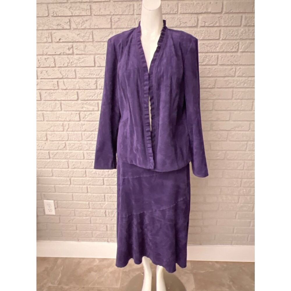 TanJay Purple Crush Velvet Skirt Suit Women's Size 10